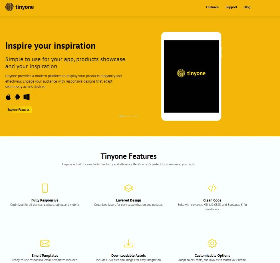 Tinyone responsive product showcase