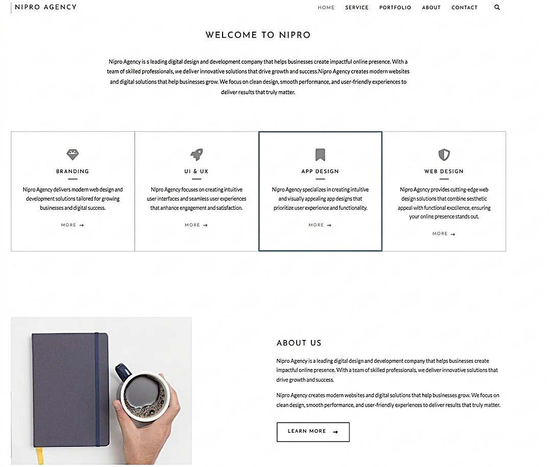 Nipro agency landing page concept